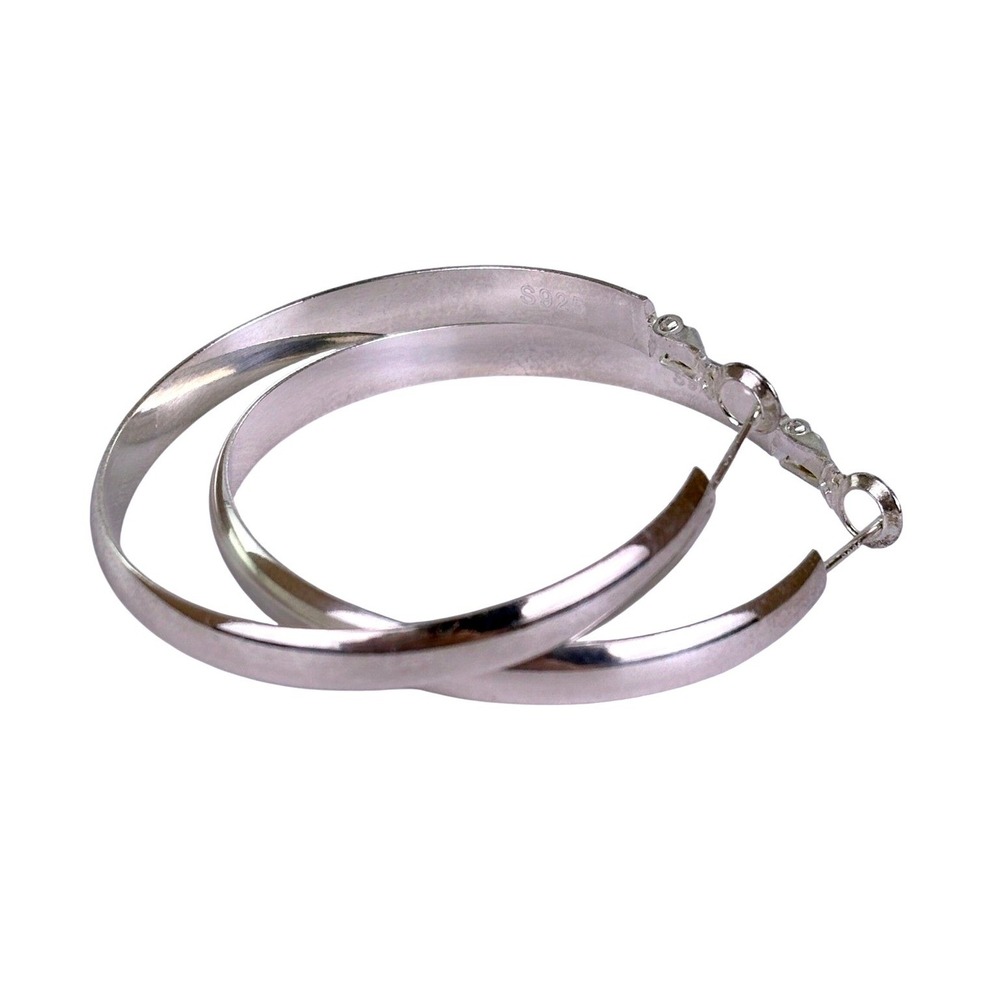 Sterling Silver 925 Hoop Earrings 1.75in Polished Flat Latch Back 12 grams GIFT